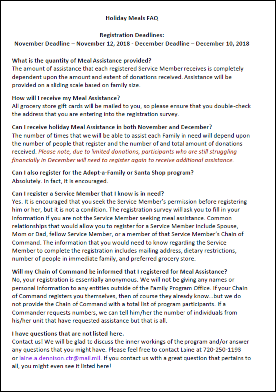 Holiday meal FAQ